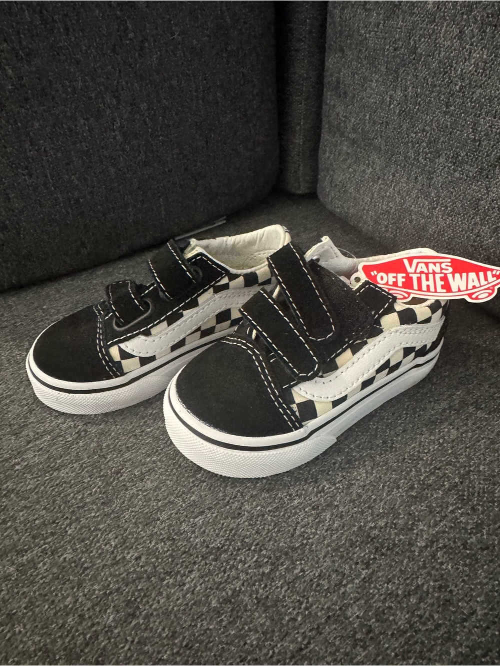 Vans Kids Checkerboard Velcro Sneakers in Black and White